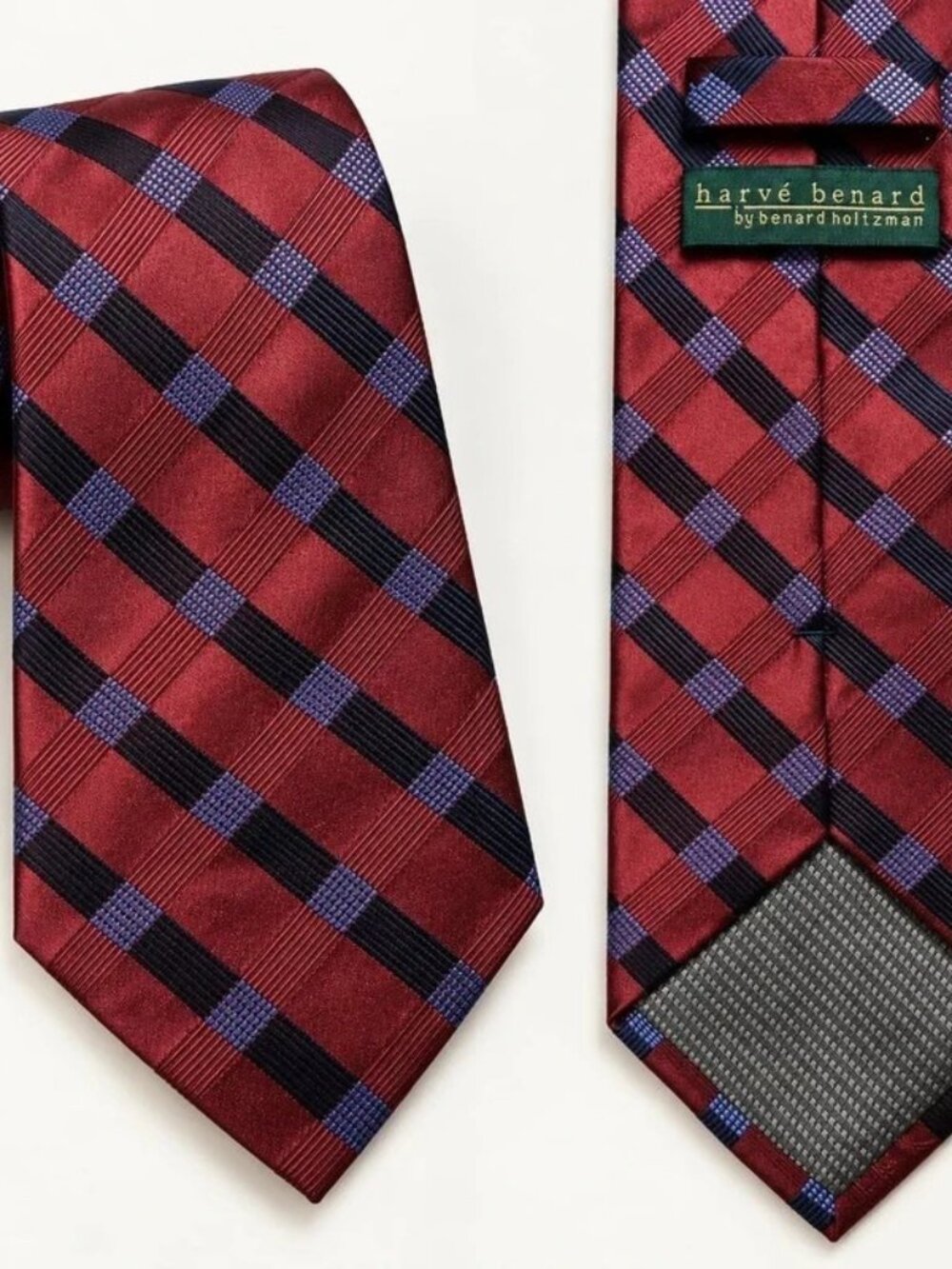 Harve Benard Silk Plaid Necktie Red Blue Checkered Tie